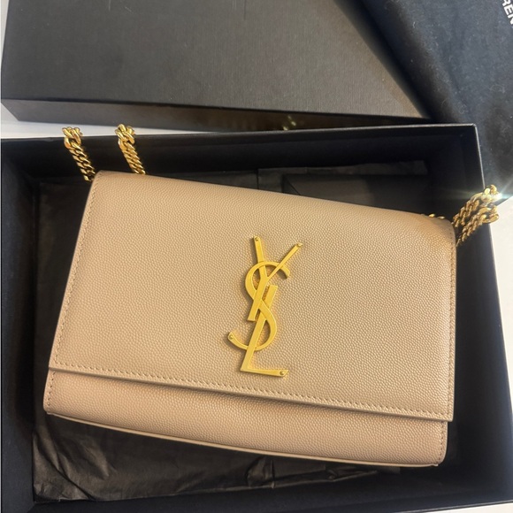 Yves Saint Laurent Handbags - Yves Saint Laurent Beige Leather Crossbody with Gold Chain
